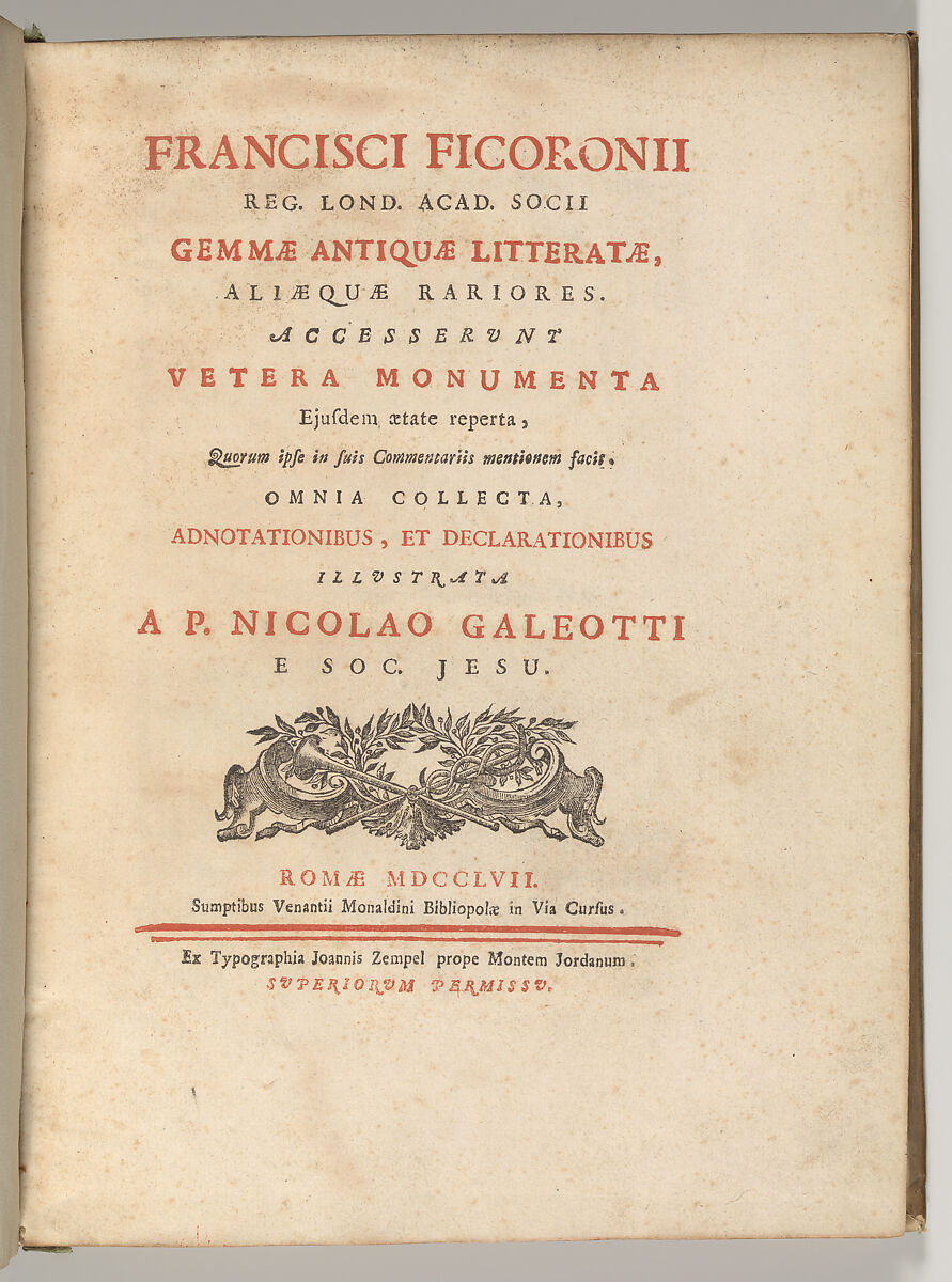 Science Books: Gemmae Antiquae Litteratae; Espozione Anatomica della Struttura del Corpo Umano del Winslow, tradotto dal Franzese (...) tome 1 and 2, Francesco Ficoroni (Italian, 1664–1747), Letterpress and etching