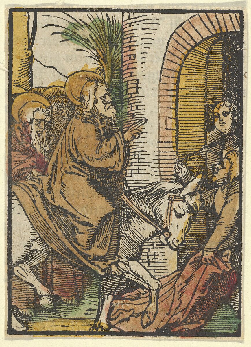 The Entry into Jerusalem, from Das Plenarium, Hans Schäufelein (German, Nuremberg ca. 1480–ca. 1540 Nördlingen), Woodcut (hand-colored) 