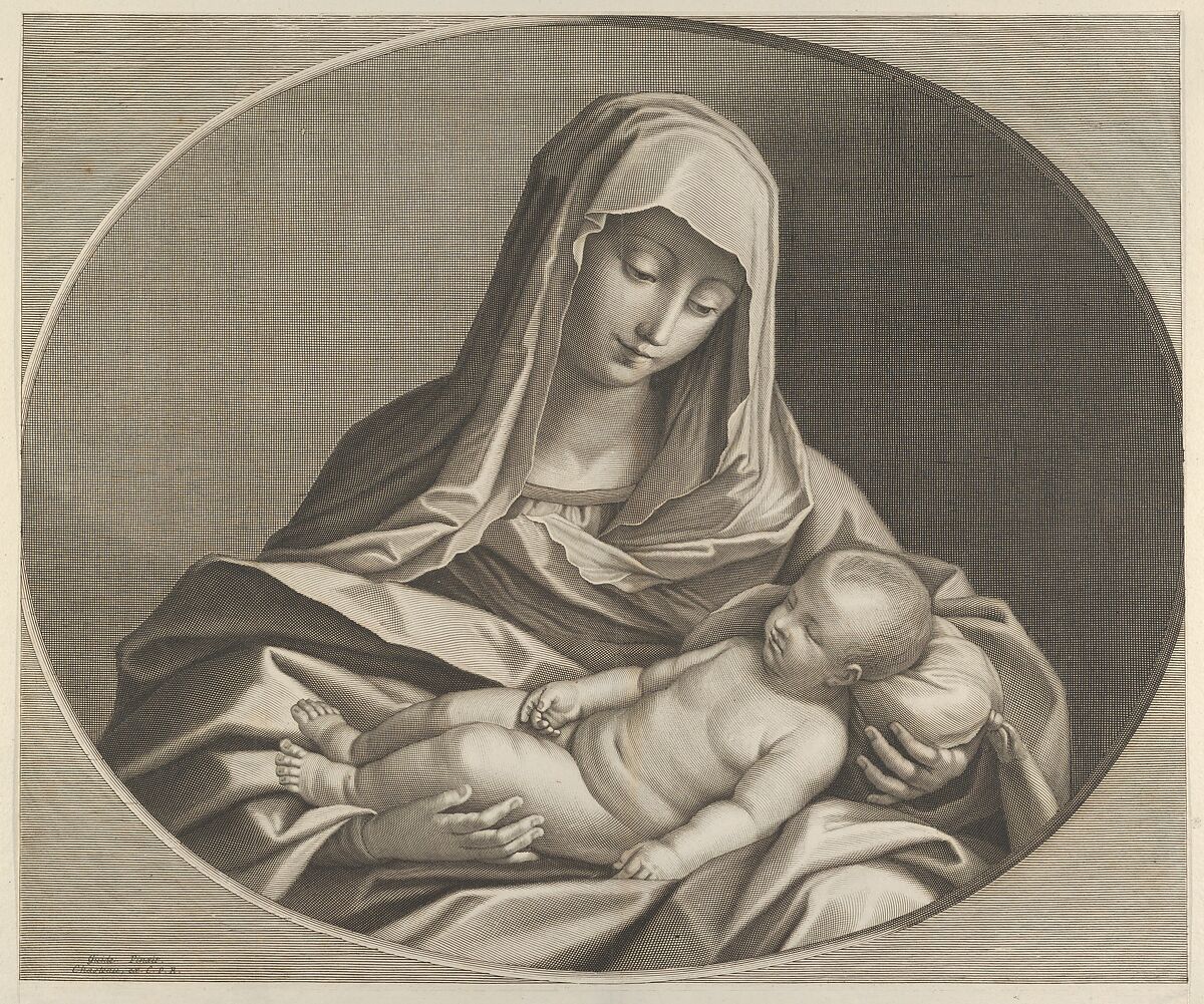 The Virgin holding the sleeping infant Christ on her lap, after Reni, Anonymous, Engraving 