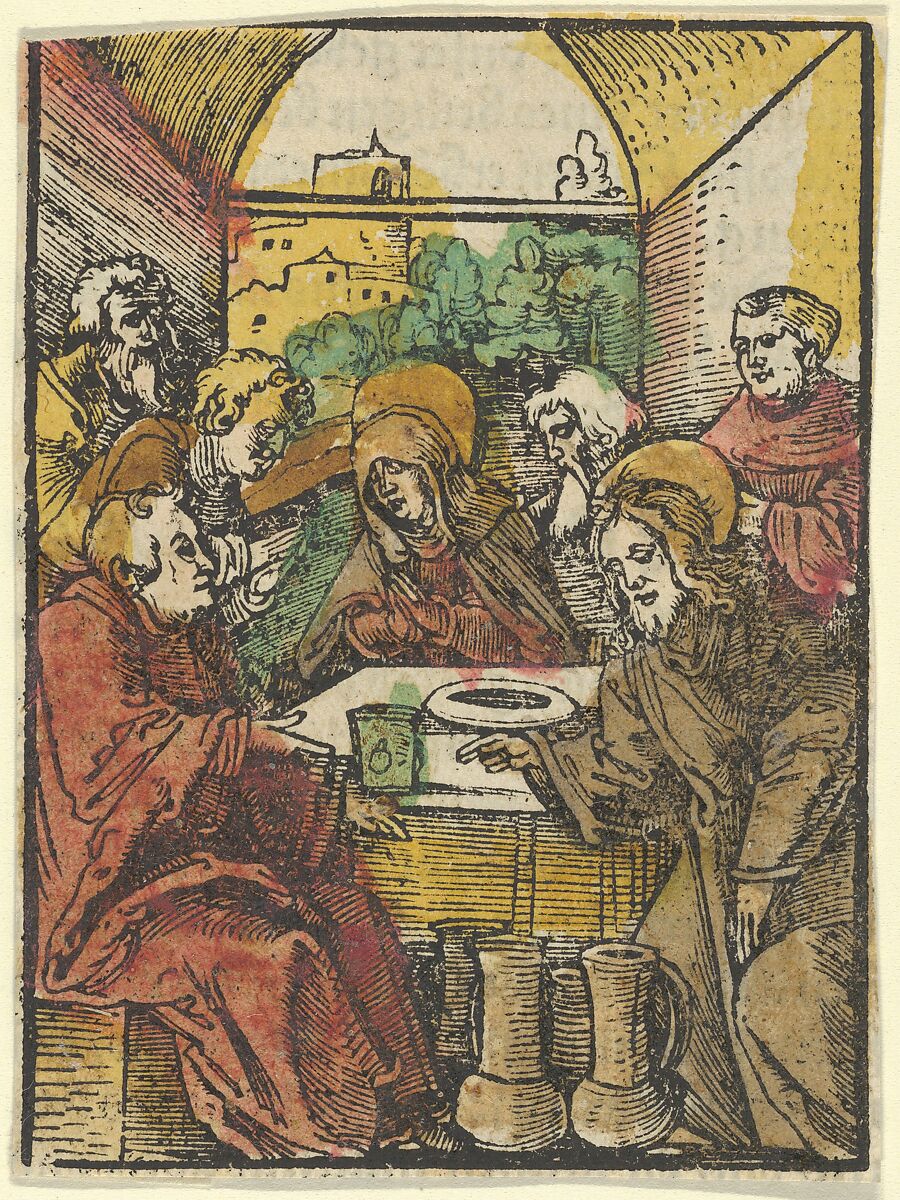 The Wedding at Cana, from Das Plenarium, Hans Schäufelein (German, Nuremberg ca. 1480–ca. 1540 Nördlingen), Woodcut (hand-colored) 