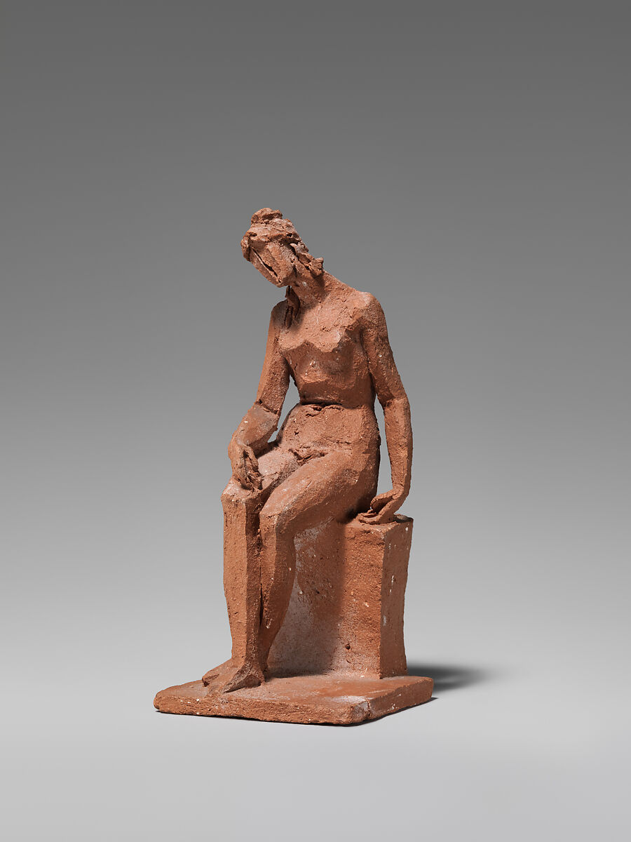 Figural study of a female nude seated, Jacques-Edmé Dumont (Paris 1761–1844), Terracotta, French 