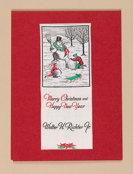 Holiday ribbon featuring scene of snowman, Attributed to Warner Woven Label Co. (1903), Silk, woven, American 