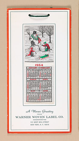 “A Woven Greeting” calendar, Warner Woven Label Co. (1903), Silk, woven, American 