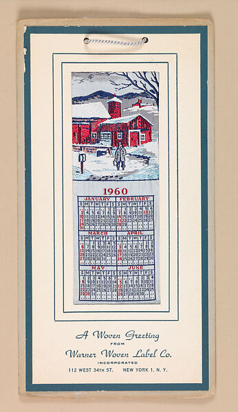 “A Woven Greeting” calendar, Warner Woven Label Co. (1903), Silk, woven, American 