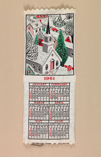 Ribbon calendar, Warner Woven Label Co. (1903), Silk, woven, American 