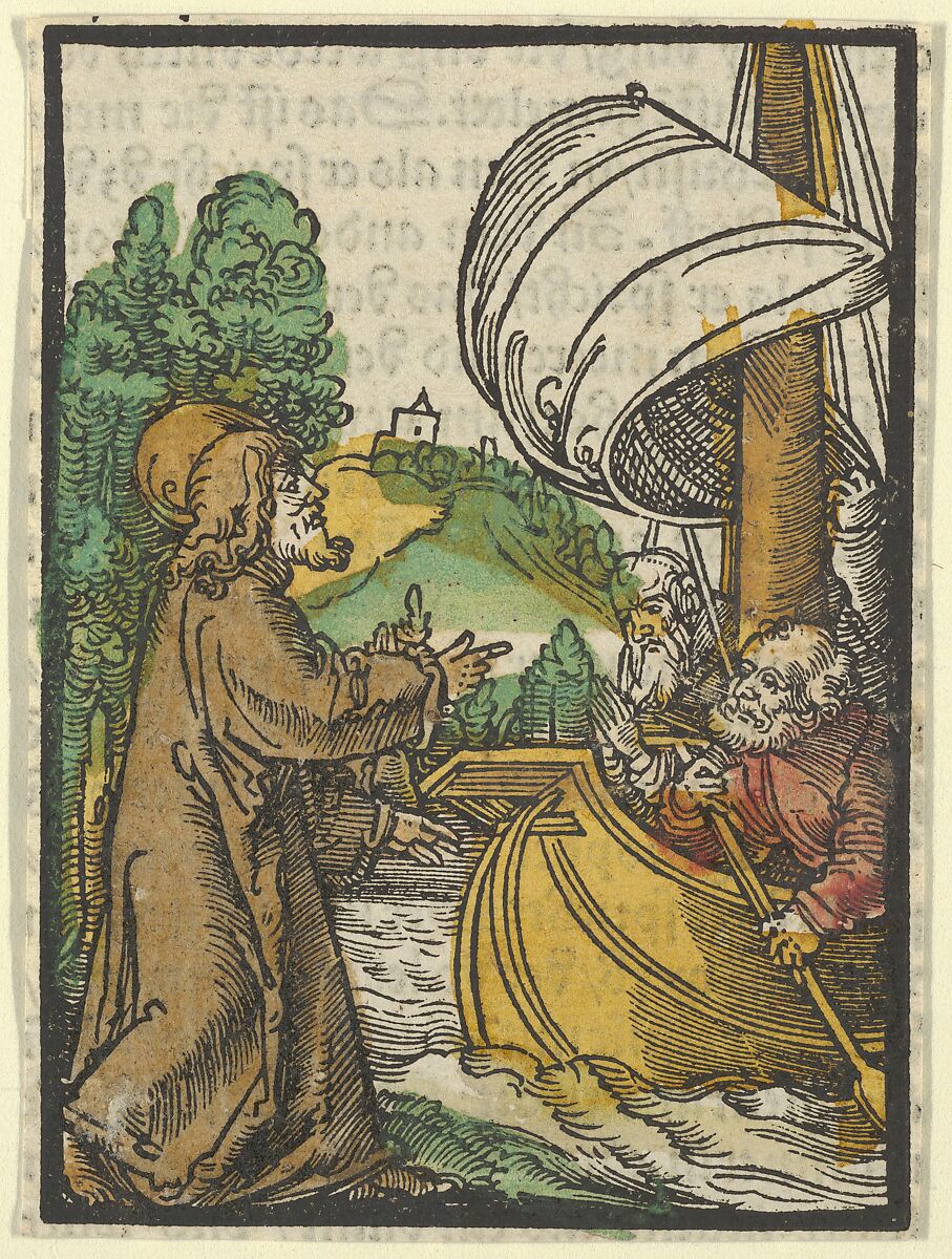 Christ Calming the Storm on Lake Tiberias, from Das Plenarium, Hans Schäufelein (German, Nuremberg ca. 1480–ca. 1540 Nördlingen), Woodcut (hand-colored) 
