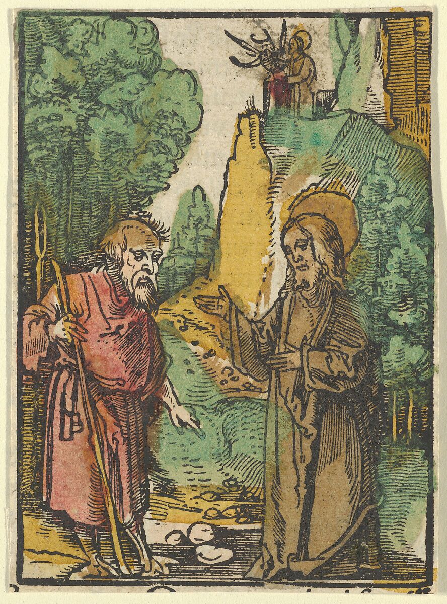 The Temptation of Christ, from Das Plenarium, Hans Schäufelein (German, Nuremberg ca. 1480–ca. 1540 Nördlingen), Woodcut (hand-colored) 