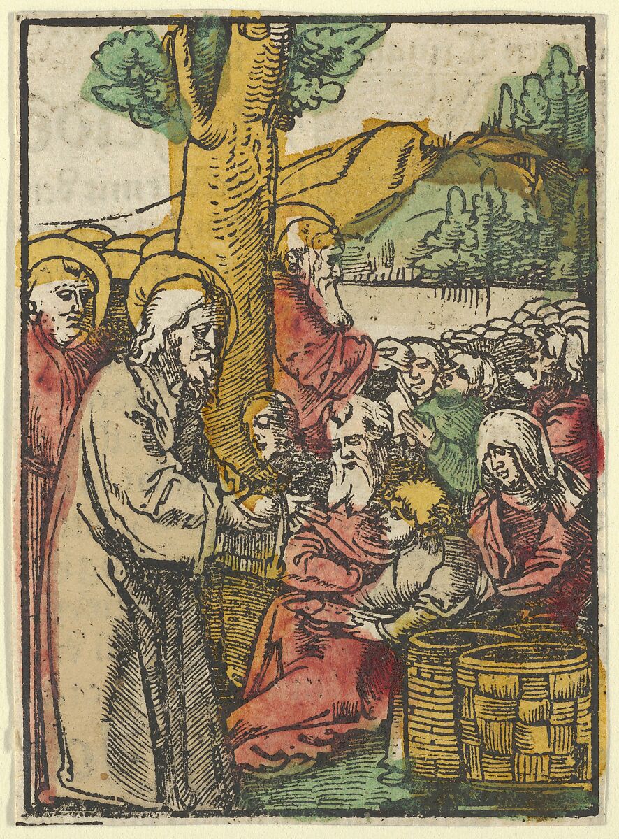 The Feeding of the 5000, from Das Plenarium, Hans Schäufelein (German, Nuremberg ca. 1480–ca. 1540 Nördlingen), Woodcut (hand-colored) 