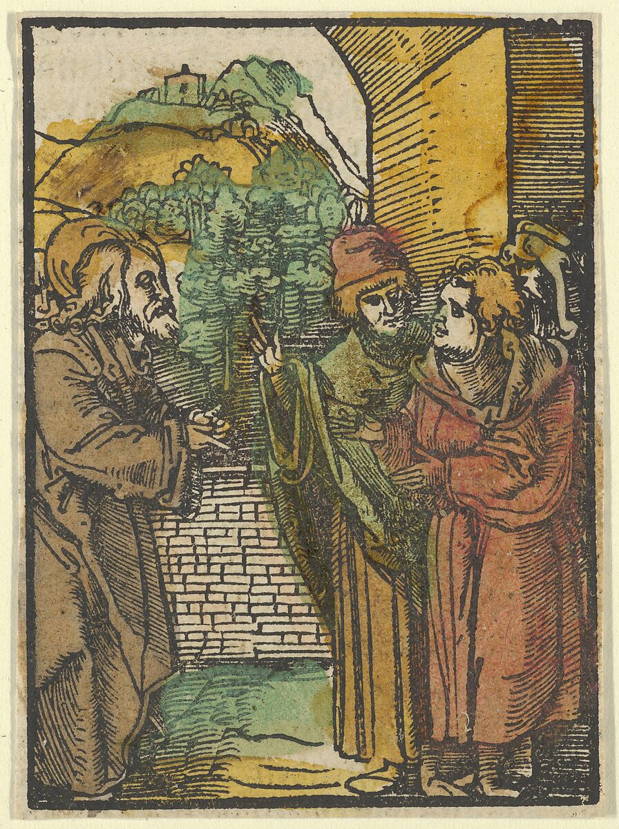 Christ and the Pharisees, from Das Plenarium, Hans Schäufelein (German, Nuremberg ca. 1480–ca. 1540 Nördlingen), Woodcut (hand-colored) 