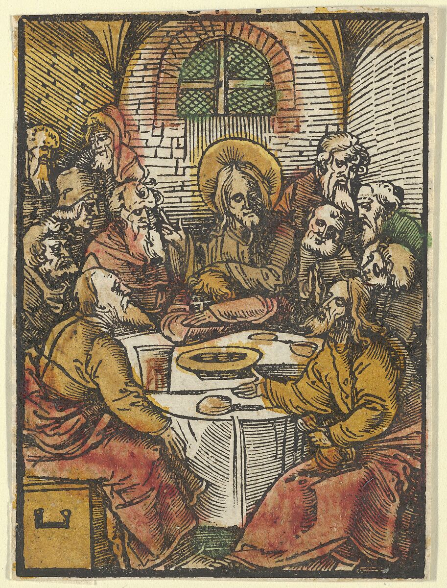 The Last Supper, from Das Plenarium, Hans Schäufelein (German, Nuremberg ca. 1480–ca. 1540 Nördlingen), Woodcut (hand-colored) 