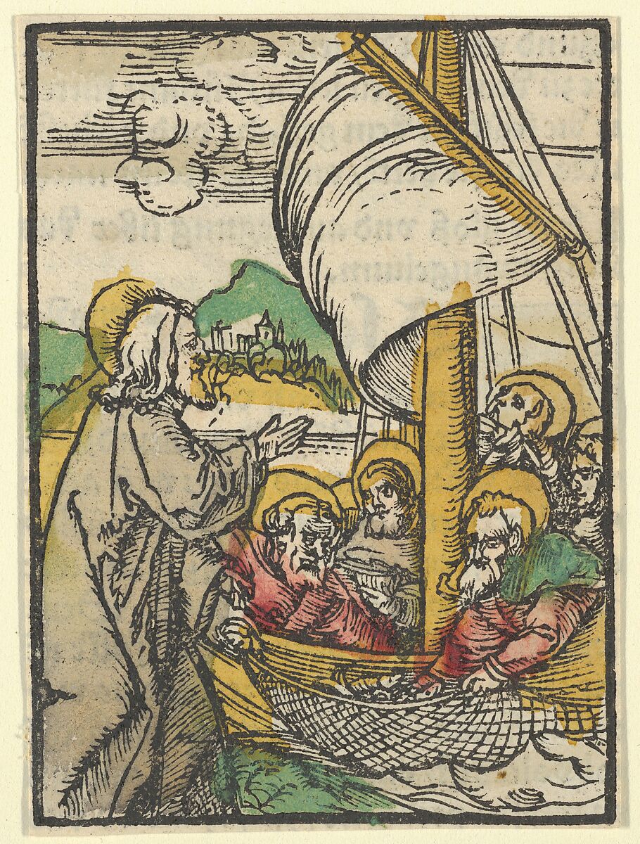 The Second Draught of Fishes by Saint Peter, from Das Plenarium, Hans Schäufelein (German, Nuremberg ca. 1480–ca. 1540 Nördlingen), Woodcut (hand-colored) 