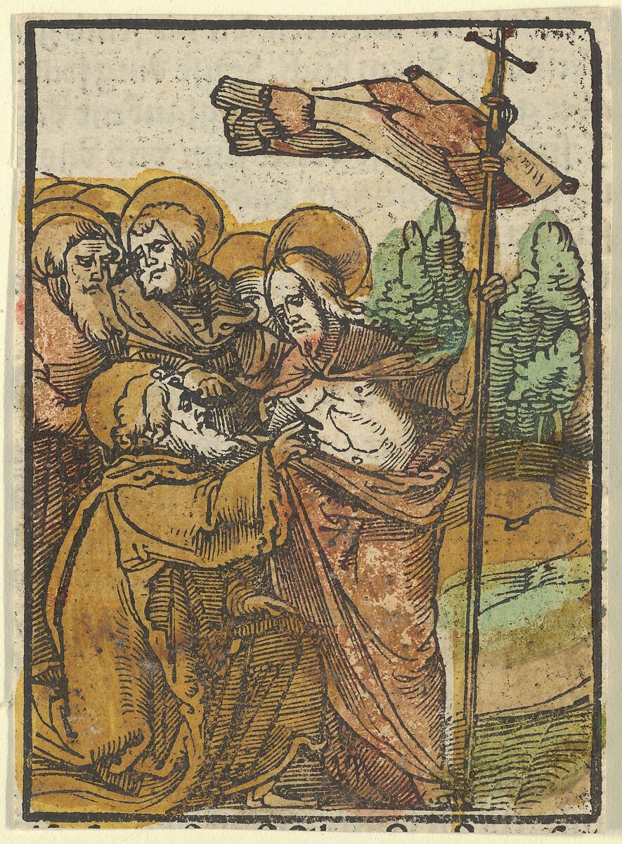 The Incredulity of Thomas, from Das Plenarium, Hans Schäufelein (German, Nuremberg ca. 1480–ca. 1540 Nördlingen), Woodcut (hand-colored) 