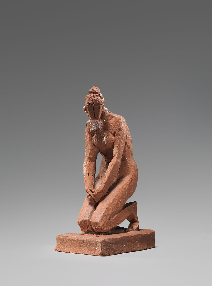 Figural study of a female nude kneeling, Jacques-Edmé Dumont (Paris 1761–1844), Terracotta, French 