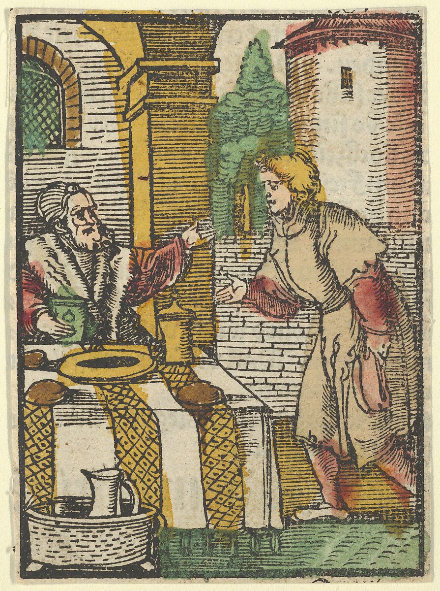 The Parable of the Banquet without Guests, from Das Plenarium, Hans Schäufelein (German, Nuremberg ca. 1480–ca. 1540 Nördlingen), Woodcut (hand-colored) 