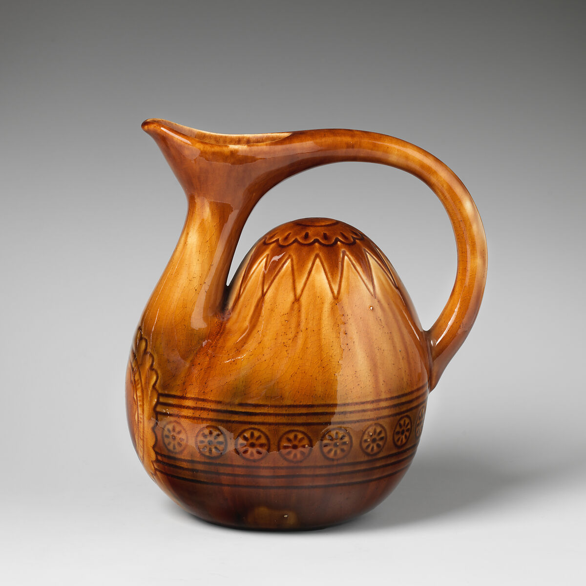 Pitcher, Christopher Dresser (British, Glasgow, Scotland 1834–1904 Mulhouse), Glazed earthenware, British 