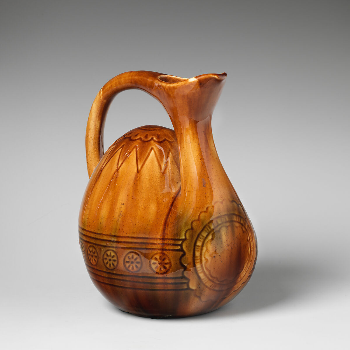 Pitcher, Christopher Dresser (British, Glasgow, Scotland 1834–1904 Mulhouse), Glazed earthenware, British