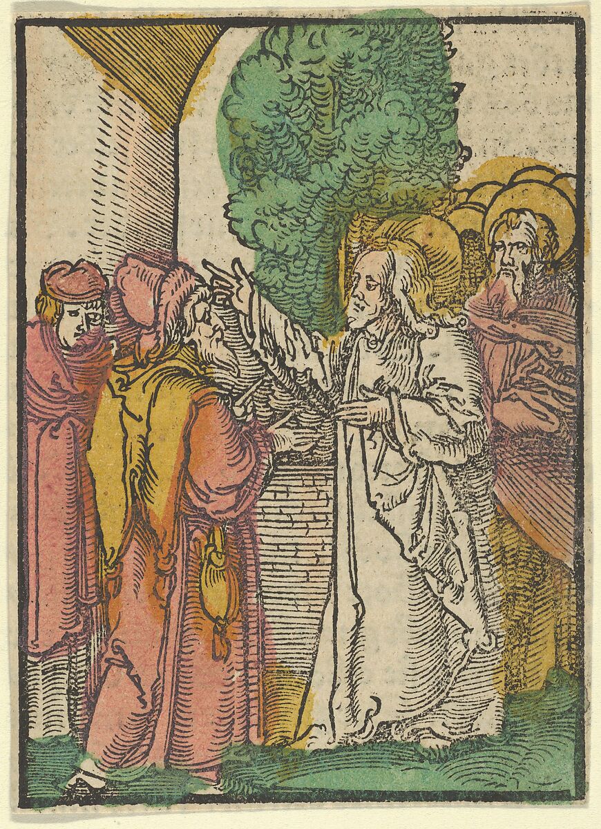 Parable of the Pharisees and the Tax-Collector, from Das Plenarium, Hans Schäufelein (German, Nuremberg ca. 1480–ca. 1540 Nördlingen), Woodcut (hand-colored) 