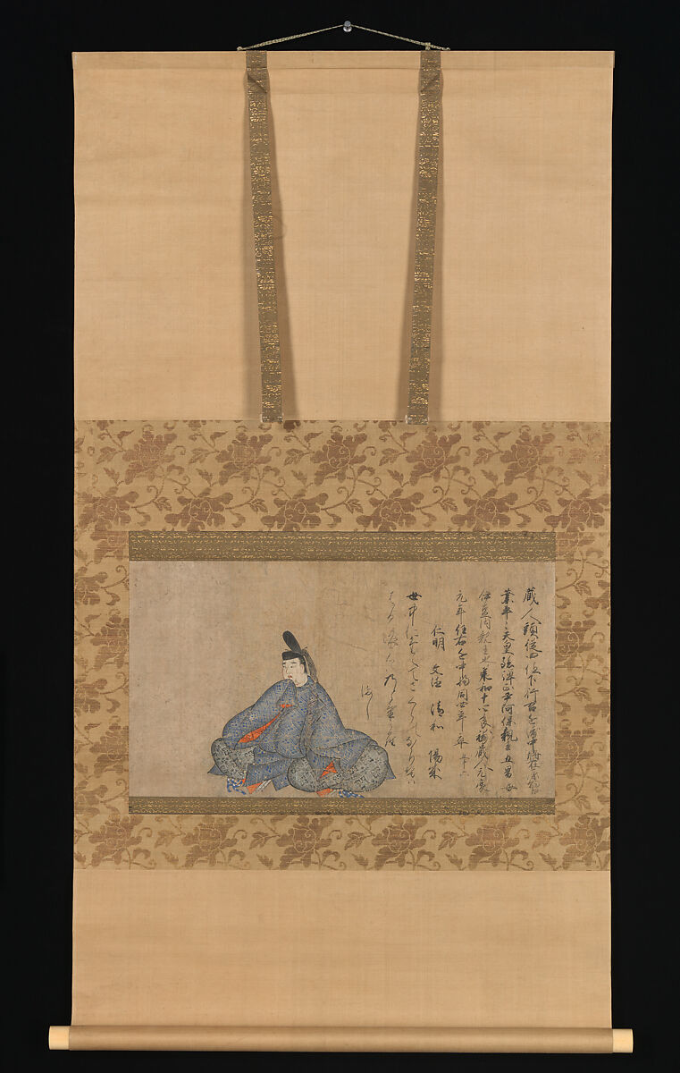 Ariwara Narihira, from the “Fujifusa Version” of Thirty-six Poetic Immortals (Fujifusa-bon Sanjūrokkasen emaki), Hanging scroll; ink and color on paper, Japan