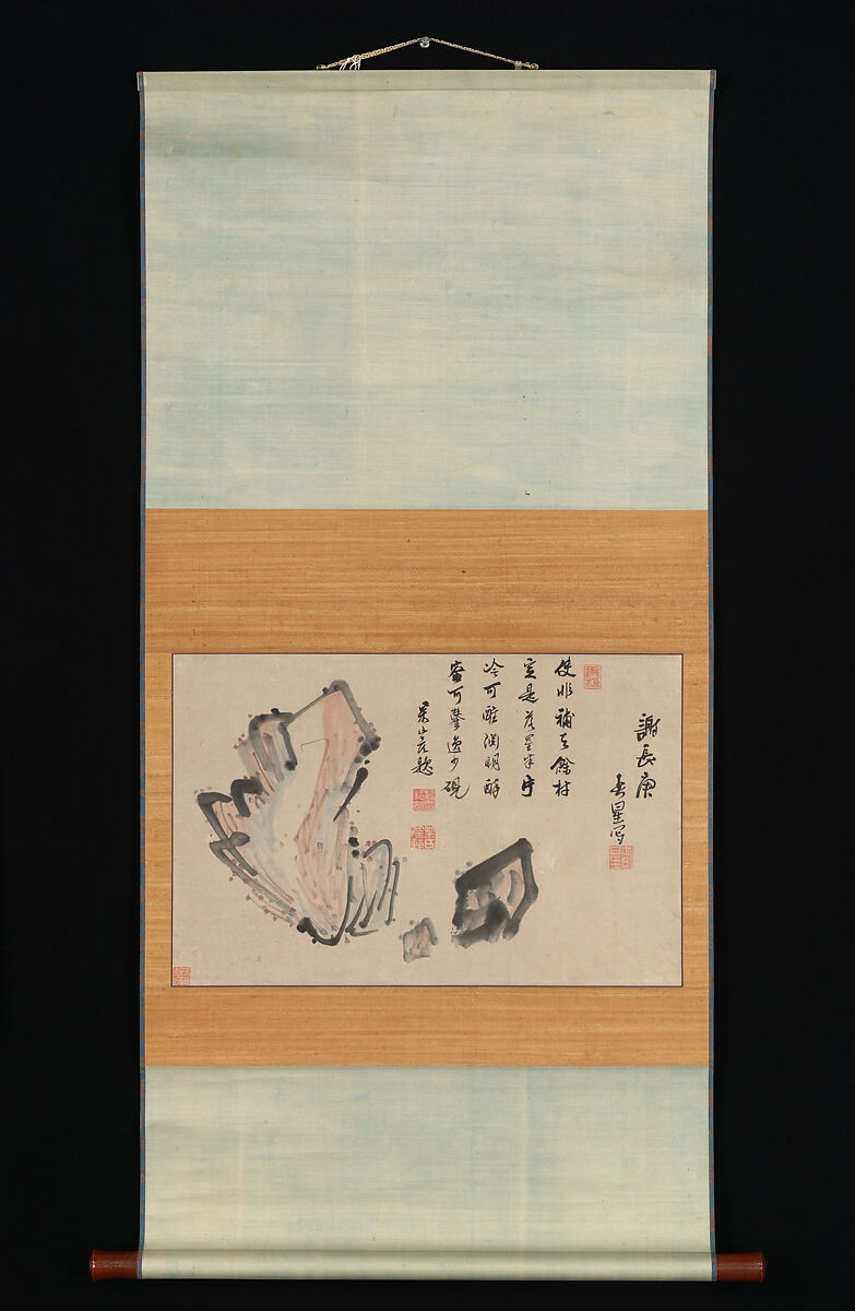 Rocks, Yosa Buson (Japanese, 1716–1783), Hanging scroll; ink and color on paper, Japan