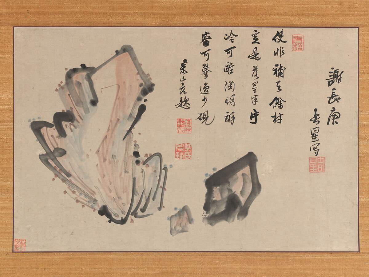 Rocks, Yosa Buson (Japanese, 1716–1783), Hanging scroll; ink and color on paper, Japan 