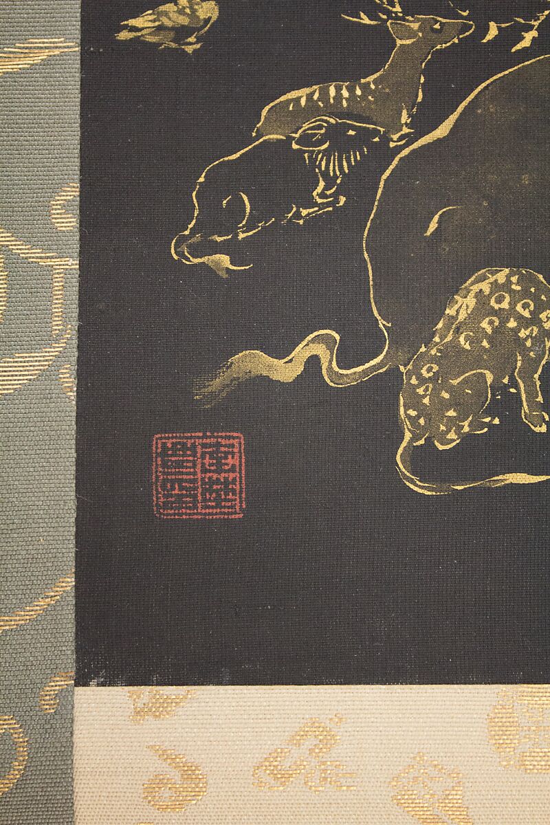 Luring the Sun Goddess Amaterasu Out of a Cave with Music; Death of the Historical Buddha, Kōno Bairei (Japanese, 1844–1895), Pair of hanging scrolls; ink, color, and gold on silk, Japan