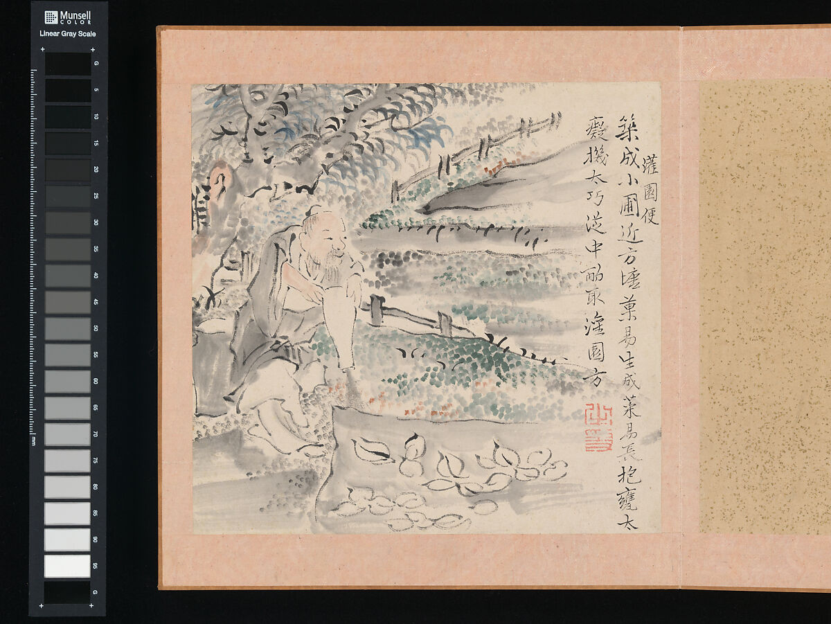 After Ike no Taiga and Yosa Buson’s Ten Conveniences and Ten Pleasures, Copied by Totoki Baigai (Japanese, 1749–1804), Two albums, each with ten leaves; ink and color on paper, Japan