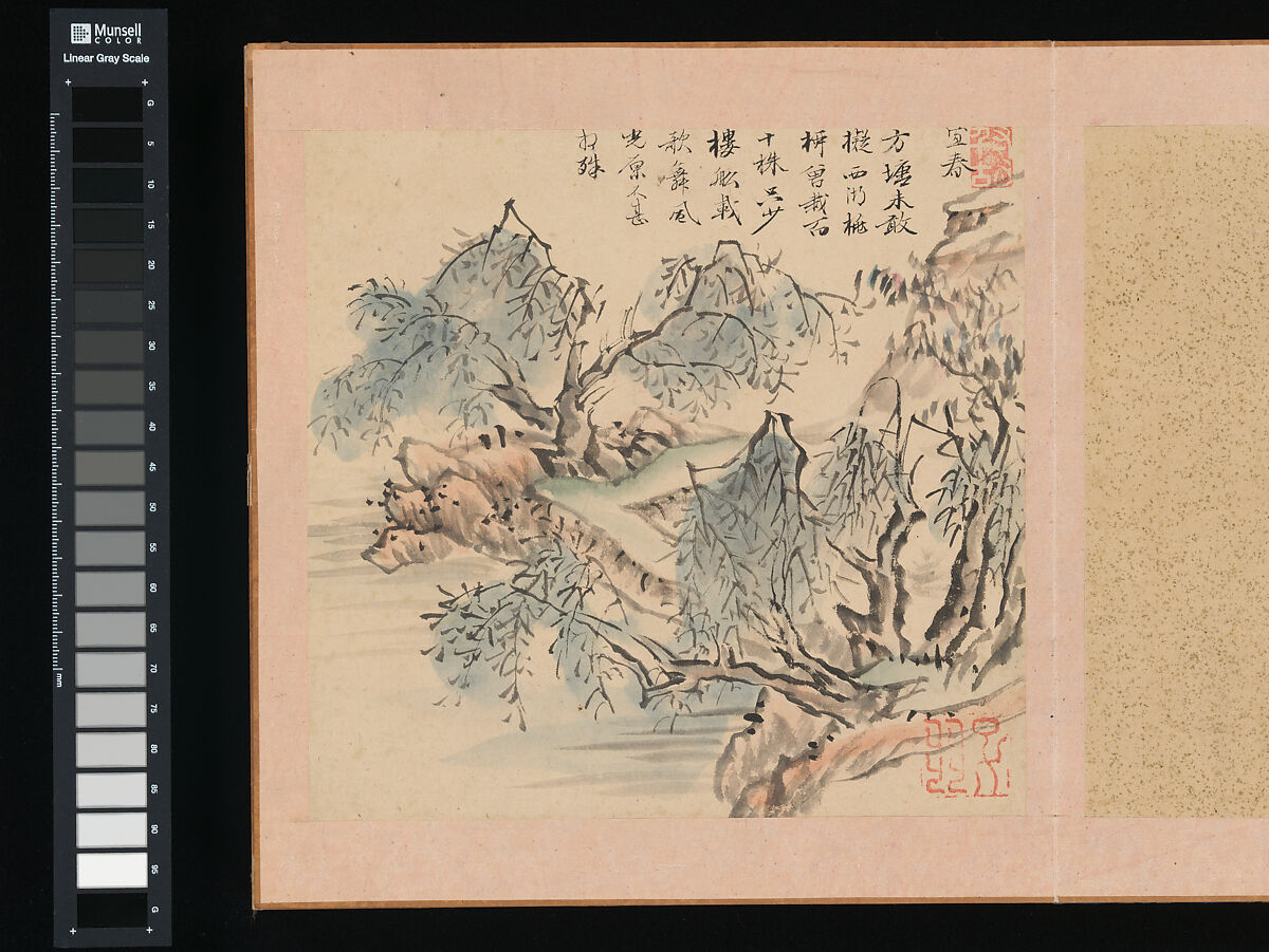 After Ike no Taiga and Yosa Buson’s Ten Conveniences and Ten Pleasures, Copied by Totoki Baigai (Japanese, 1749–1804), Two albums, each with ten leaves; ink and color on paper, Japan