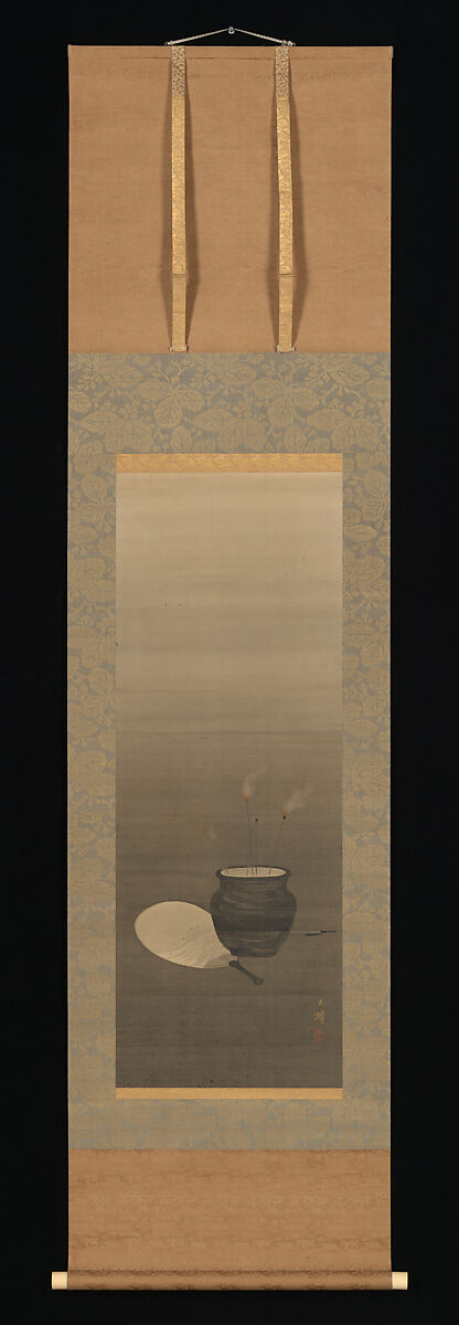 Sparklers on Summer Evening, Shiokawa Bunrin (Japanese, 1808–1877), Hanging scroll; ink, color and gold on silk, Japan