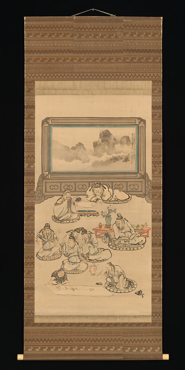 The Eight Immortals of the Wine Cup, Tani Bunchō (Japanese, 1763–1840), Hanging scroll; ink and color on silk, Japan