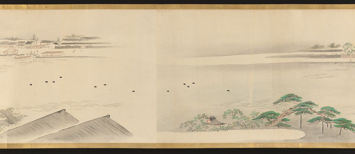 Three Gods of Good Fortune Visit the Yoshiwara; or “Scenes of Pleasure at the Height of Spring”, Chōbunsai Eishi (Japanese, 1756–1829), Handscroll; ink and color on silk, Japan