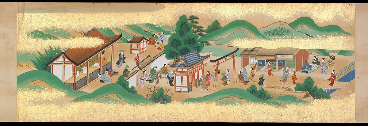Festivities of the Twelve Months: “Sannō Hiyoshi Festivals Held on the Day of the Monkey in the Mid-Fourth Month”; Festivities of the Twelve Months: “Sumō Wrestling at Matsuno’o Shrine during the Hassaku Festival on the First Day of the Eighth Month”, Two handscrolls; ink, color and gold on paper, Japan