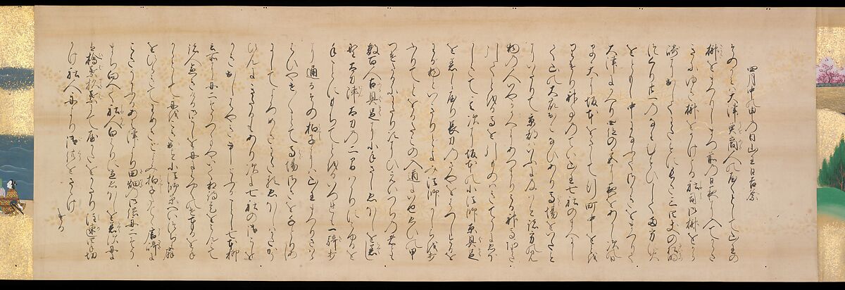 Festivities of the Twelve Months: “Sannō Hiyoshi Festivals Held on the Day of the Monkey in the Mid-Fourth Month”; Festivities of the Twelve Months: “Sumō Wrestling at Matsuno’o Shrine during the Hassaku Festival on the First Day of the Eighth Month”, Two handscrolls; ink, color and gold on paper, Japan