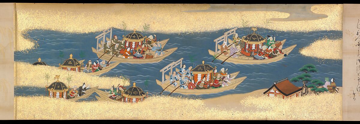 Festivities of the Twelve Months: “Sannō Hiyoshi Festivals Held on the Day of the Monkey in the Mid-Fourth Month”; Festivities of the Twelve Months: “Sumō Wrestling at Matsuno’o Shrine during the Hassaku Festival on the First Day of the Eighth Month”, Two handscrolls; ink, color and gold on paper, Japan