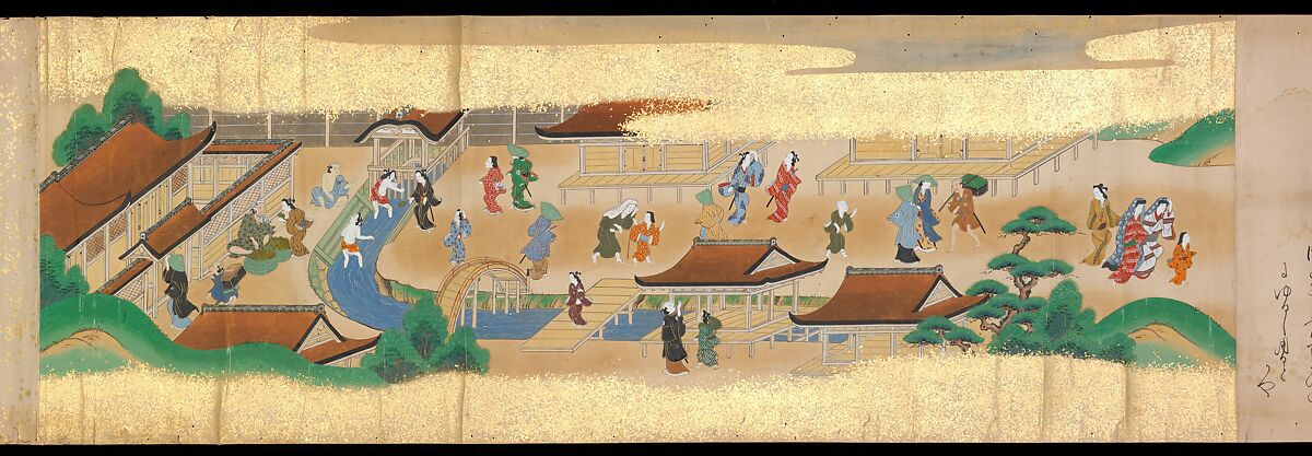Festivities of the Twelve Months: “Sannō Hiyoshi Festivals Held on the Day of the Monkey in the Mid-Fourth Month”; Festivities of the Twelve Months: “Sumō Wrestling at Matsuno’o Shrine during the Hassaku Festival on the First Day of the Eighth Month”, Two handscrolls; ink, color and gold on paper, Japan