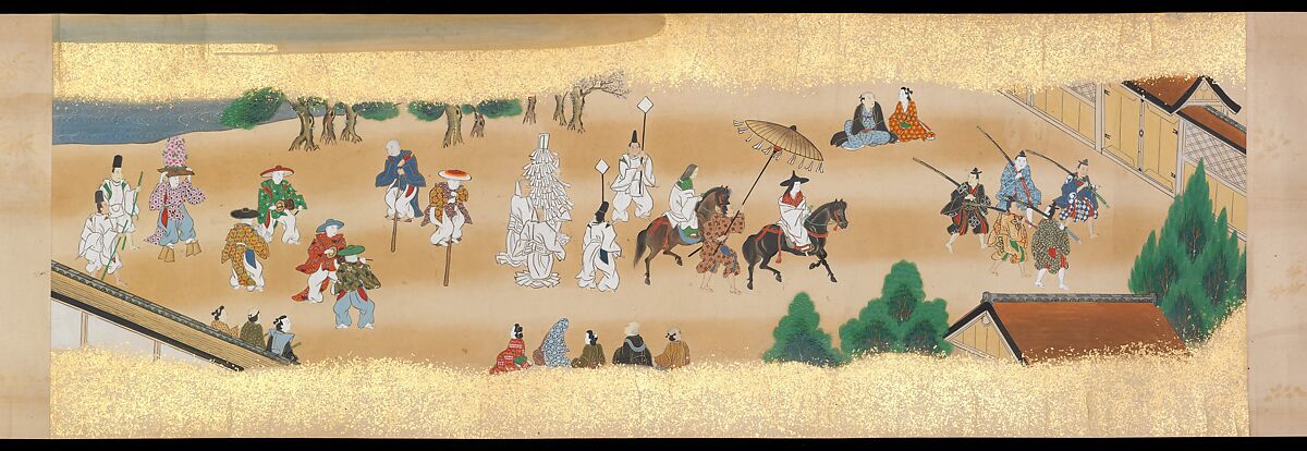 Festivities of the Twelve Months: “Sannō Hiyoshi Festivals Held on the Day of the Monkey in the Mid-Fourth Month”; Festivities of the Twelve Months: “Sumō Wrestling at Matsuno’o Shrine during the Hassaku Festival on the First Day of the Eighth Month”, Two handscrolls; ink, color and gold on paper, Japan