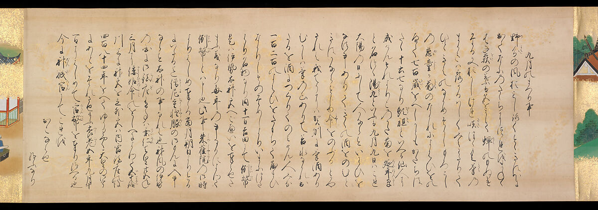 Festivities of the Twelve Months: “Sannō Hiyoshi Festivals Held on the Day of the Monkey in the Mid-Fourth Month”; Festivities of the Twelve Months: “Sumō Wrestling at Matsuno’o Shrine during the Hassaku Festival on the First Day of the Eighth Month”, Two handscrolls; ink, color and gold on paper, Japan