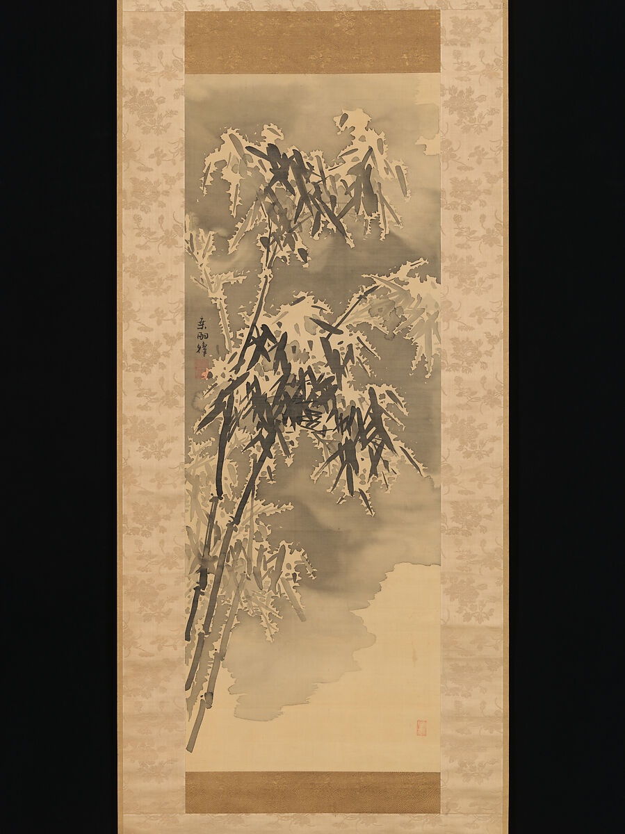 Bamboo in Snow, Kuwayama Gyokushū (Japanese, 1746–1799), Hanging scroll; ink on silk, Japan 