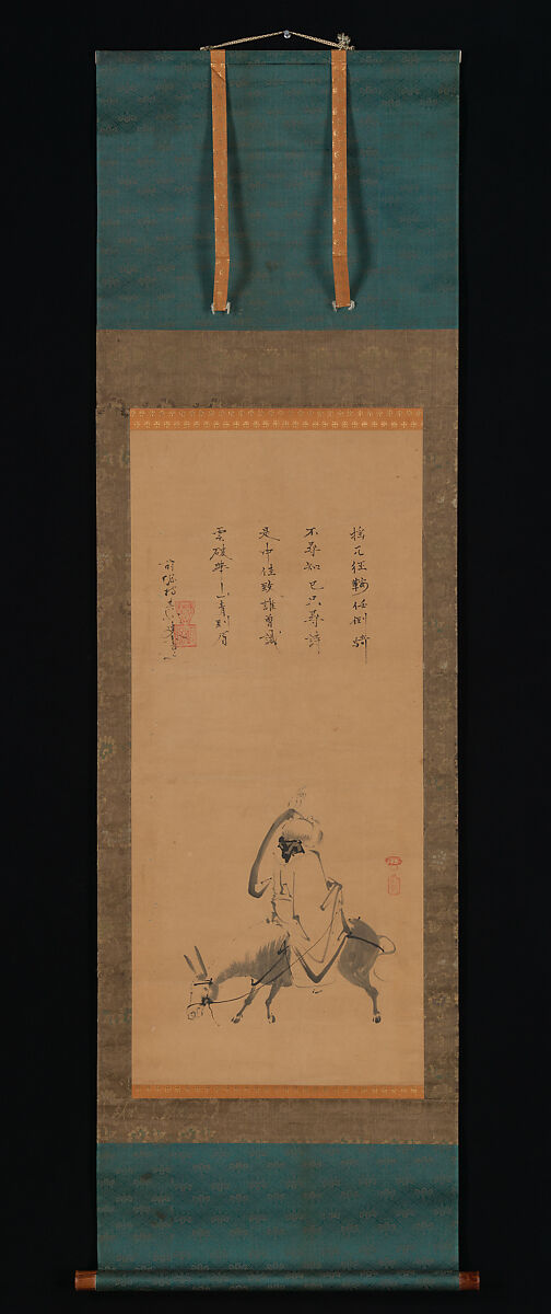 The Chinese Poet Pan Lang on a Donkey, Kano Kōya (Japanese, died 1673), Hanging scroll; ink on paper, Japan