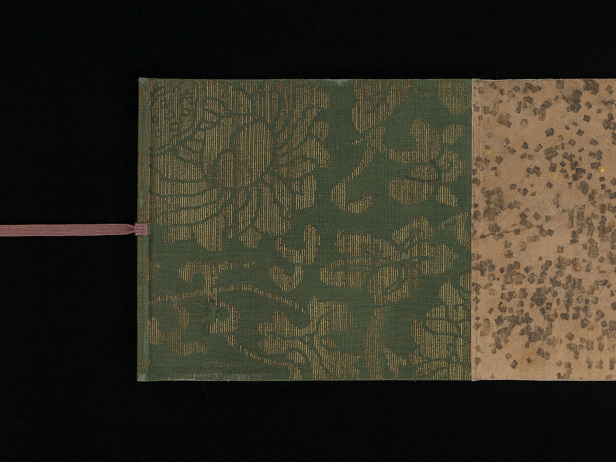 "Akashi", "Channel Buoys" ("Miotsukushi"),  "The Wormwood Patch" ("Yomogiu"),  "Gatehouse" ("Sekiya"), and  "Picture Contest" ("E-awase") chapters from the Tale of Genji (Genji monogatari), Handscroll; ink on paper, Japan