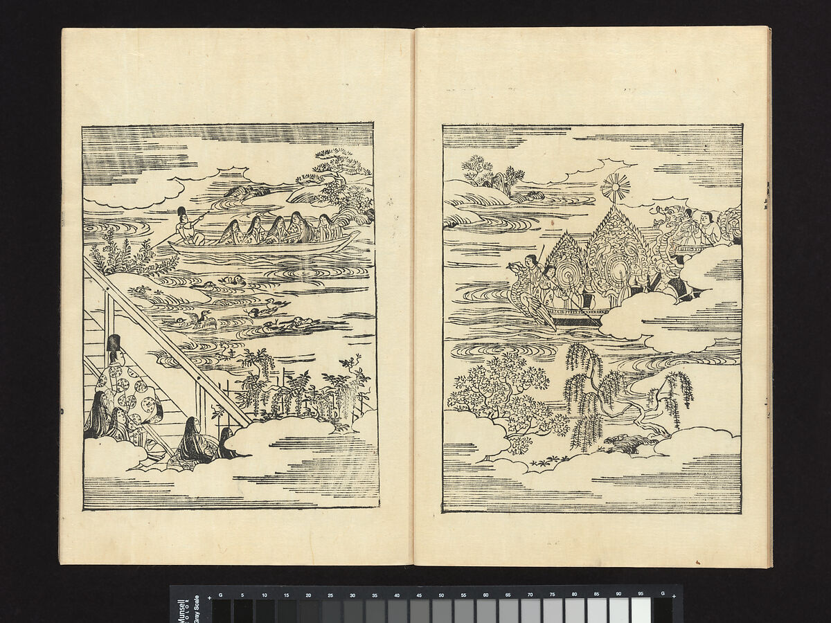 The Illustrated Tale of Genji, Yamamoto Shunshō (Japanese, 1610–1682), Twenty-four woodblock-printed volumes; ink on paper, Japan