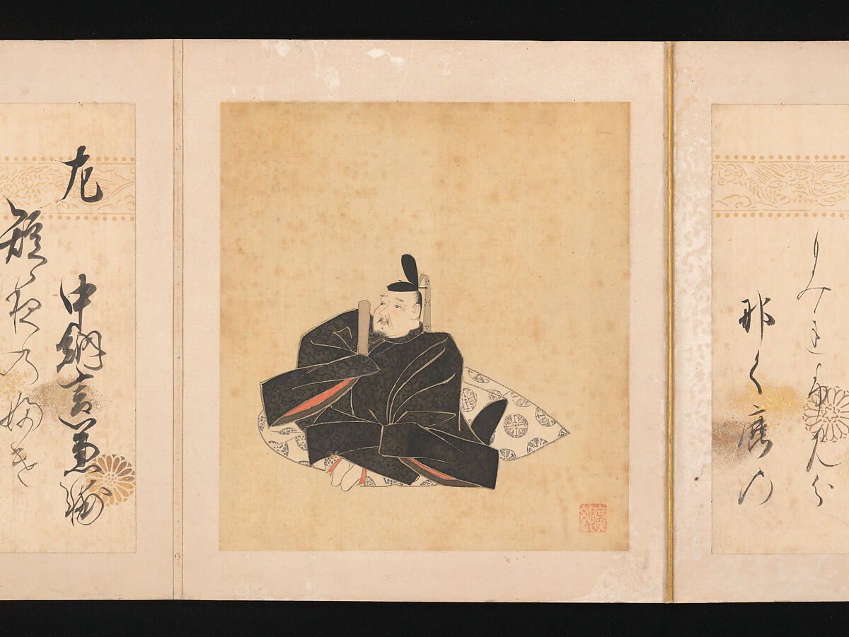 Portraits and Poems of the Thirty-six Poetic Immortals, Sumiyoshi Gukei (Japanese, 1631–1705), Album of thirty-six paintings and thirty-six poems; ink, color and gold on silk and paper, Japan