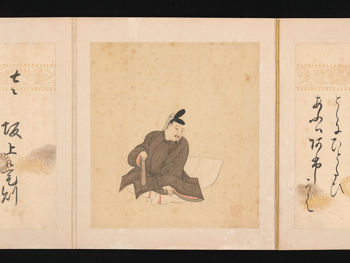 Portraits and Poems of the Thirty-six Poetic Immortals, Sumiyoshi Gukei (Japanese, 1631–1705), Album of thirty-six paintings and thirty-six poems; ink, color and gold on silk and paper, Japan