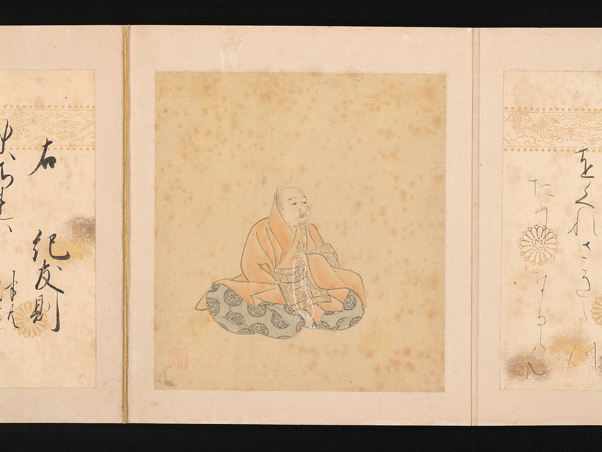 Portraits and Poems of the Thirty-six Poetic Immortals, Sumiyoshi Gukei (Japanese, 1631–1705), Album of thirty-six paintings and thirty-six poems; ink, color and gold on silk and paper, Japan
