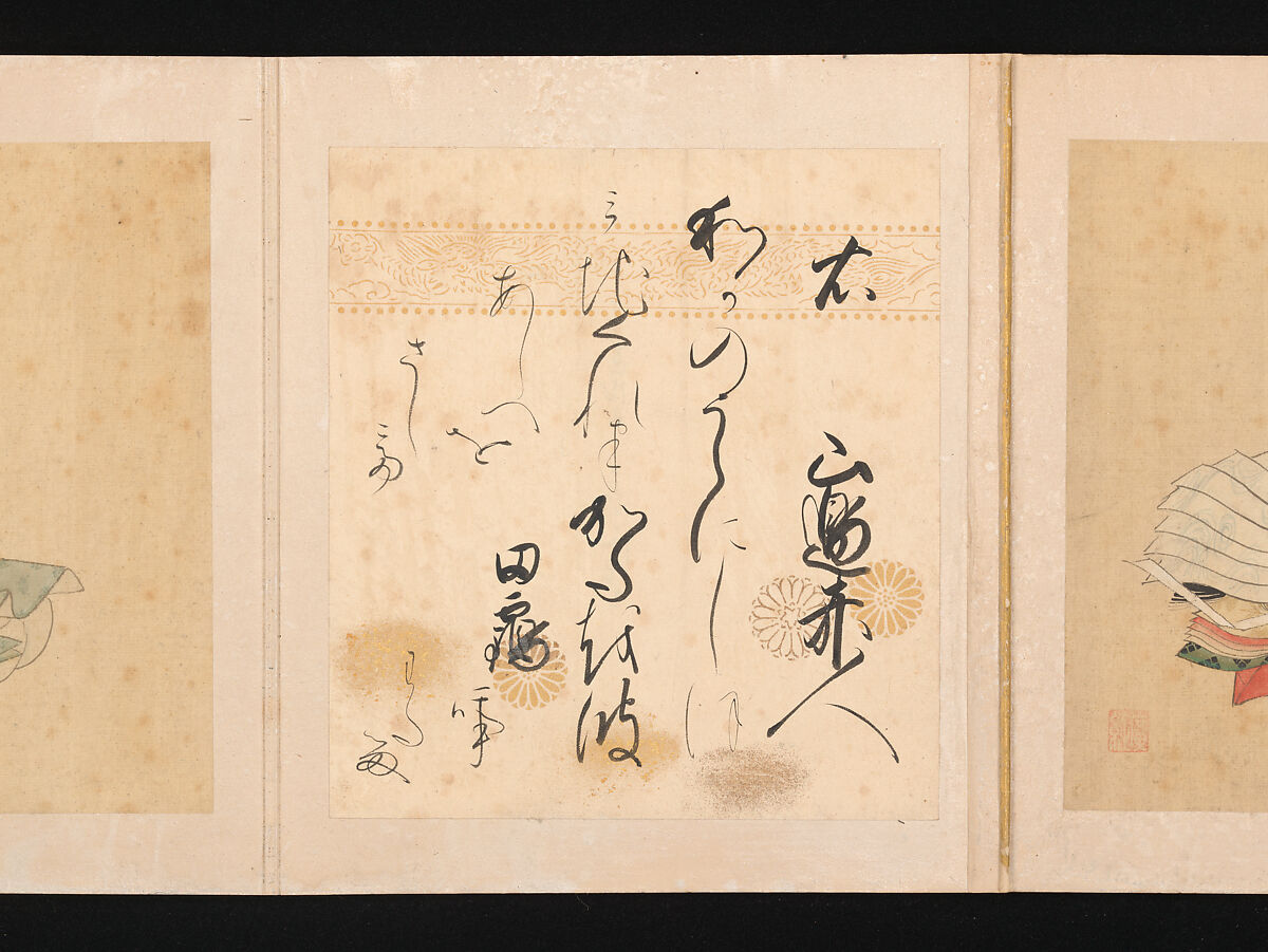 Portraits and Poems of the Thirty-six Poetic Immortals, Sumiyoshi Gukei (Japanese, 1631–1705), Album of thirty-six paintings and thirty-six poems; ink, color and gold on silk and paper, Japan