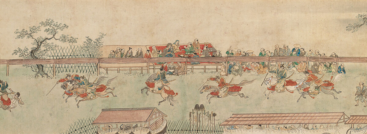 Horse Race at Kamo, Sumiyoshi Hiromori (Japanese, 1705–1777), Handscroll; ink, color and gold on paper, Japan 