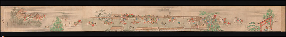 Horse Race at Kamo, Sumiyoshi Hiromori (Japanese, 1705–1777), Handscroll; ink, color and gold on paper, Japan