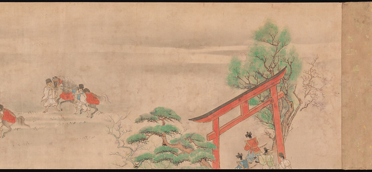 Horse Race at Kamo, Sumiyoshi Hiromori (Japanese, 1705–1777), Handscroll; ink, color and gold on paper, Japan