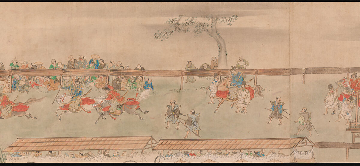 Horse Race at Kamo, Sumiyoshi Hiromori (Japanese, 1705–1777), Handscroll; ink, color and gold on paper, Japan