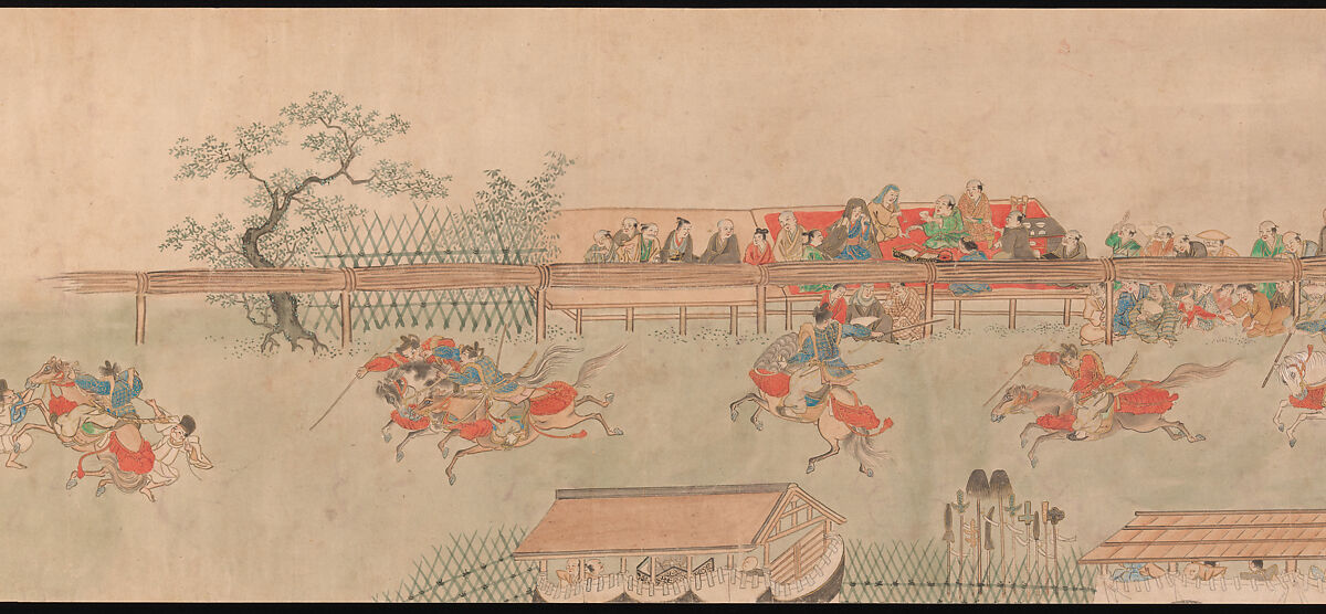 Horse Race at Kamo, Sumiyoshi Hiromori (Japanese, 1705–1777), Handscroll; ink, color and gold on paper, Japan
