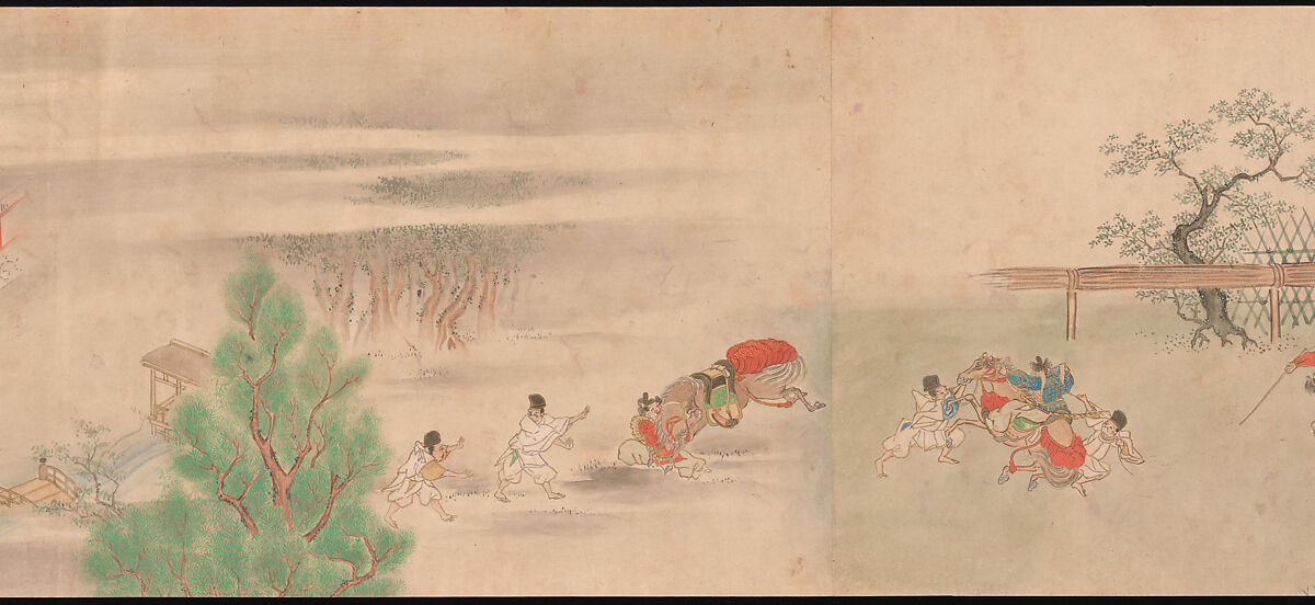 Horse Race at Kamo, Sumiyoshi Hiromori (Japanese, 1705–1777), Handscroll; ink, color and gold on paper, Japan